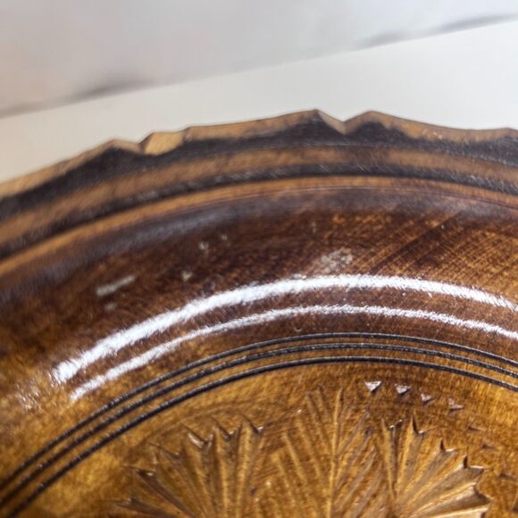 Hand Carved Decorative Wooden Shallow Bowl Folk Art Wall Decor Boho Bread Plate - Picture 10 of 10
